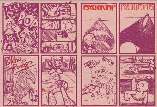Thumbnails for a cover of a comic
